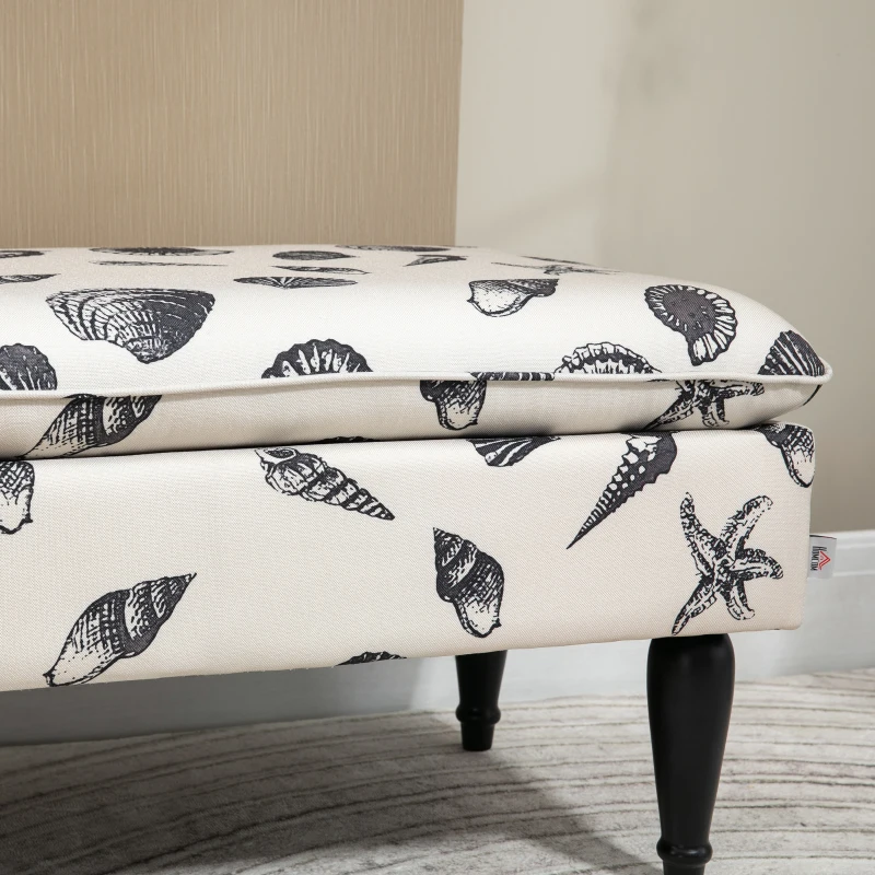 HOMCOM Linen-Touch Upholstered Fabric Ottoman Bench for Bedroom, Entryway, Living Room, Beige with Seashells