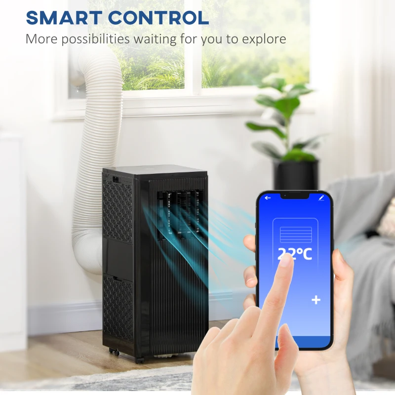 HOMCOM 10000 BTU 3-in-1 Moible AC Unit, Smart WiFi Enabled Portable Air Conditioner for Rooms with Dehumidifier, Fan, Black