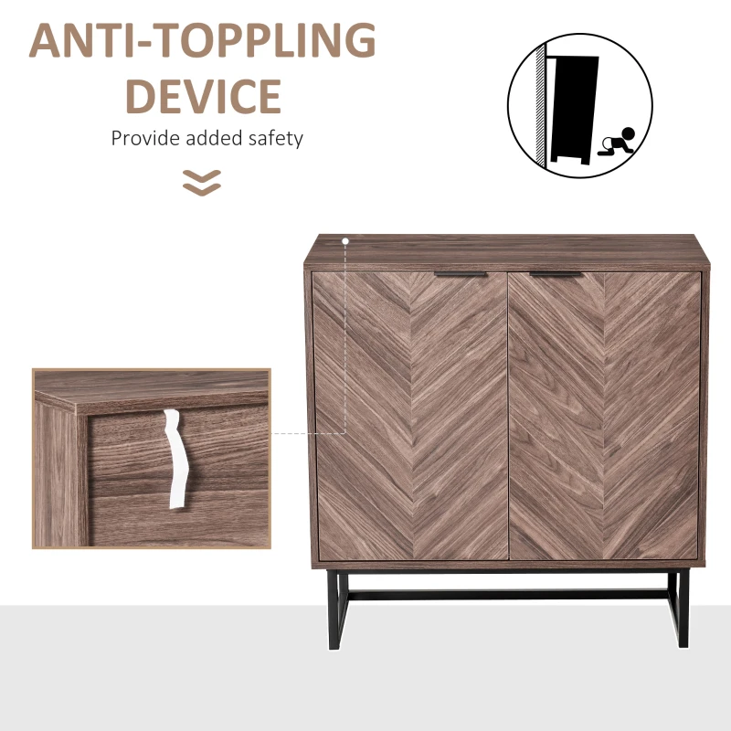 HOMCOM Sideboard Buffet Cabinet, Chevron Double Door Kitchen Cabinet, Accent Cabinet with Adjustable Shelf, Walnut