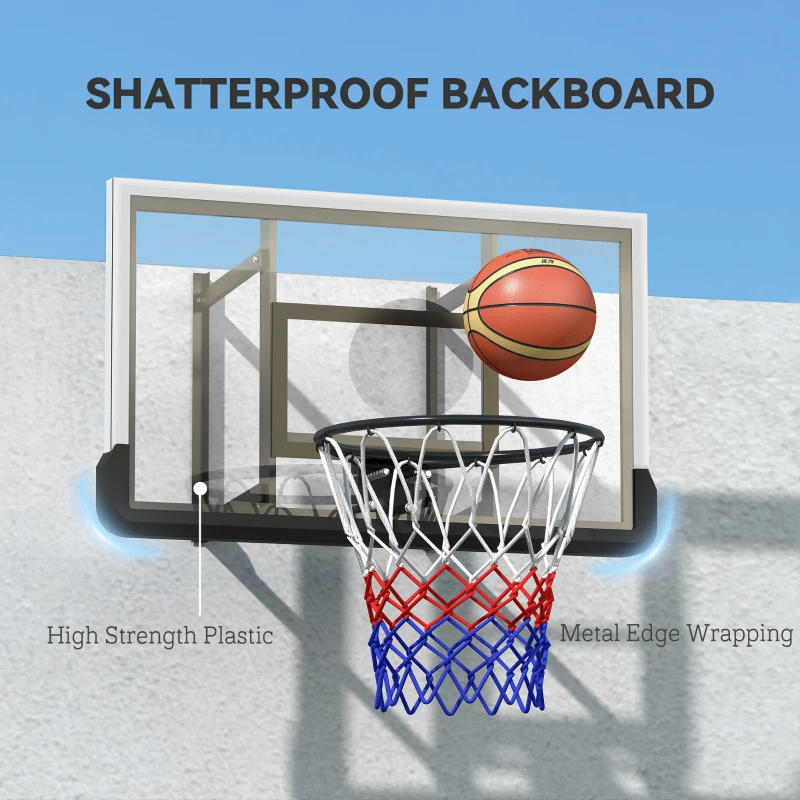 Soozier Wall Mounted Basketball Hoop, Height Adjustable Mini Basketball Hoop with 43" x 35" Backboard, 18" Steel Rim, Black