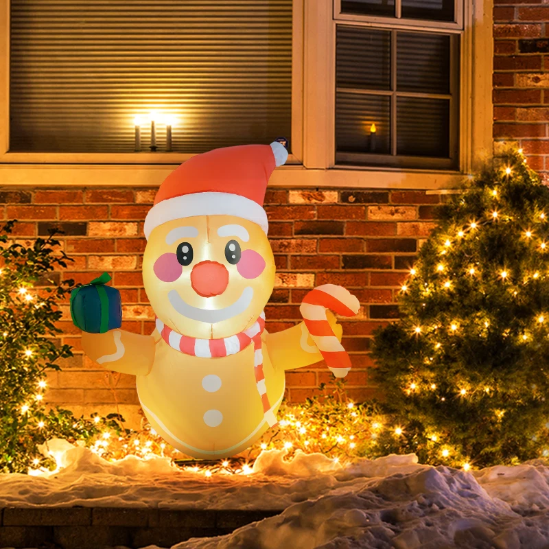 Outsunny 3.4' Inflatable Hanging Gingerbread Man Holding Gift Box & Candy Cane w/ LED Lights, Blow-Up Outdoor Display for Party