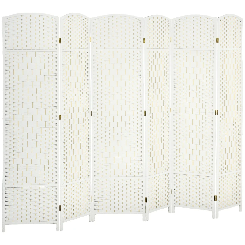 HOMCOM Folding Room Divider Screen 6 Panel 6' Tall Privacy Screen Freestanding Wood Partition for Home Office, White