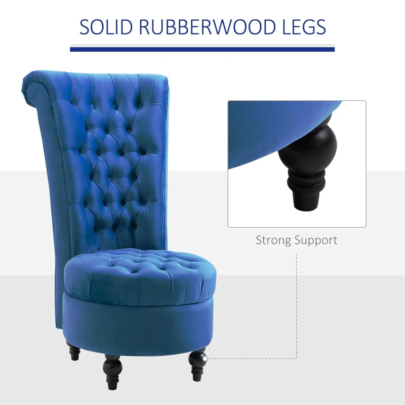 HOMCOM Retro High Back Armless Royal Accent Chair Fabric Upholstered Tufted Seat for Living Room, Dining Room and Bedroom, Blue