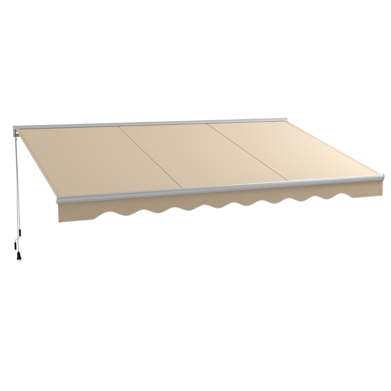 Outsunny 16.5' x 10' Electric Awning, Retractable Awning with LED Lights and Remote Controller for Door and Window, Cream White