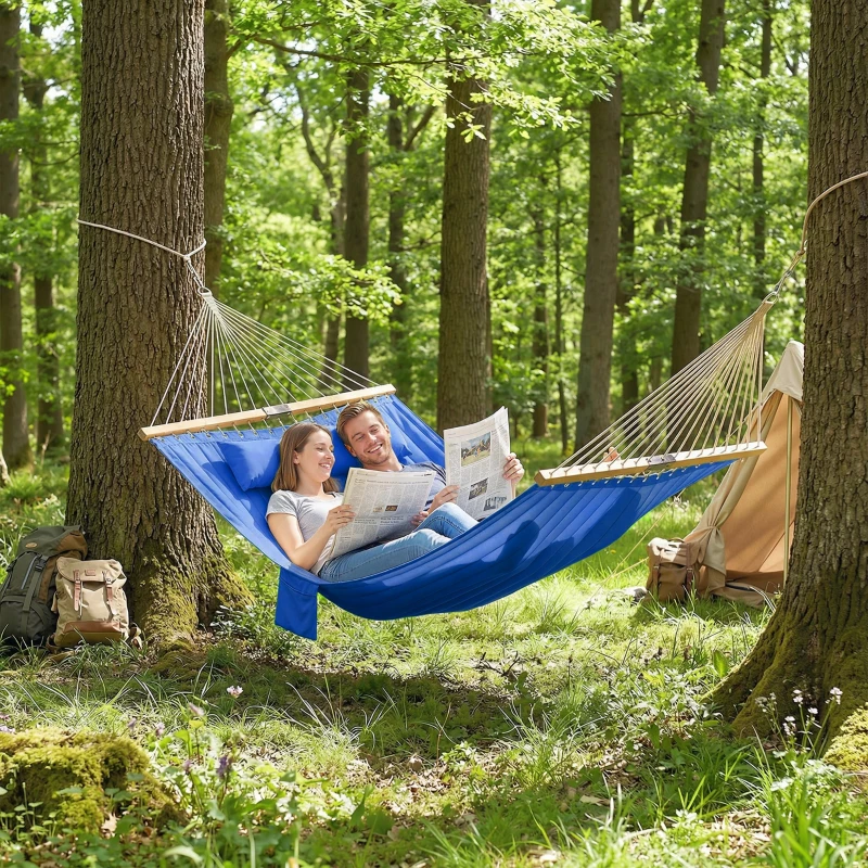 Outsunny Outdoor Hammock 2-Person, with Pillow & Pad, 440 lbs Capacity, Navy Blue
