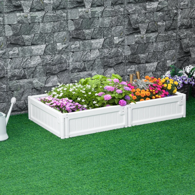 Outsunny 48" x 24" Raised Garden Bed Kit, Divisible Planting Box DIY Garden Elevated Planter for Outdoor & Indoor Backyard, Wood Imitating Grain, Easy Assembly, with 6 Stakes, White