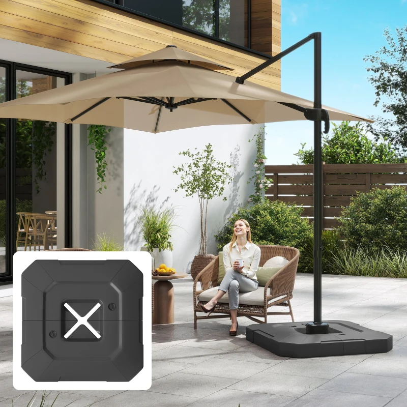 Outsunny 2-Piece Cantilever Umbrella Base Weight Set, 231 lb Water or Sand Fillable Outdoor Offset Umbrella Weights, Black