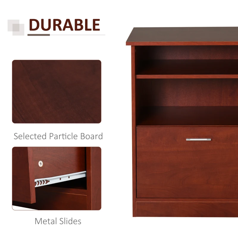 HOMCOM Computer Desk with Printer Cabinet, L-Shaped Corner Desk with Storage, Study PC Workstation for Home Office, Cherry