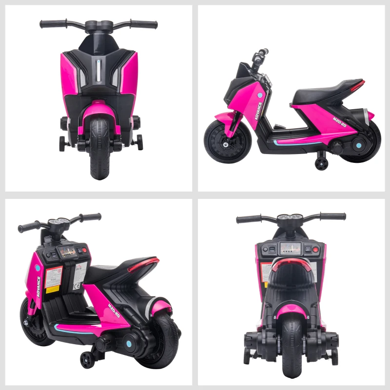 Aosom 6V Kids Motorcycle Dirt Bike Electric Battery-Powered Ride-On Toy Off-road Street Bike with Music, Headlights, Rechargeable Battery, Training Wheels, for Ages 2-4, Pink