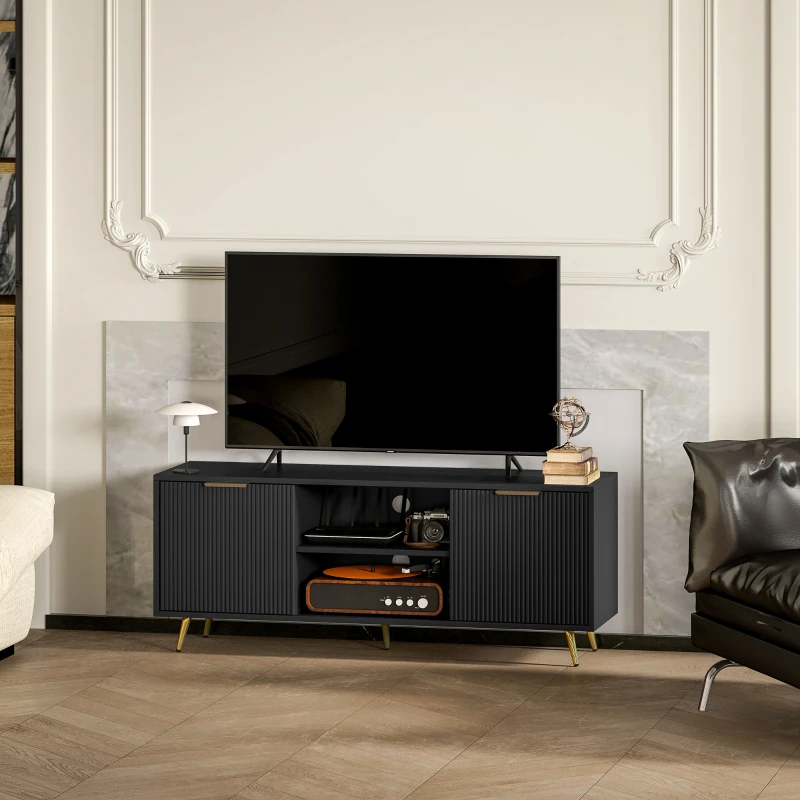 HOMCOM TV Stand with Storage for 55 Inch TV, Modern TV Cabinet with 2 Open Shelves and 2 Cabinets for Living Room, Black