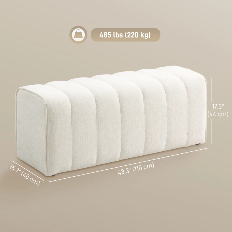 HOMCOM 43" Upholstered Bedroom Bench Modern End of Bed Bench Load up to 485 lbs for Bedroom Hallway Living Room Cream White