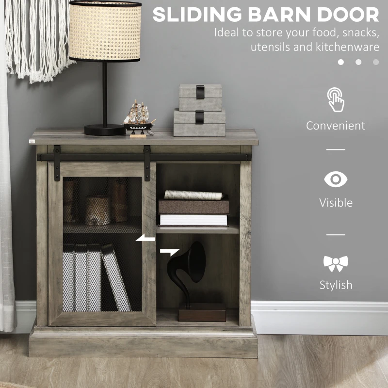 HOMCOM Farmhouse Buffet Cabinet Kitchen Sideboard with Sliding Barn Door and Adjustable Shelves for Living Room Natural