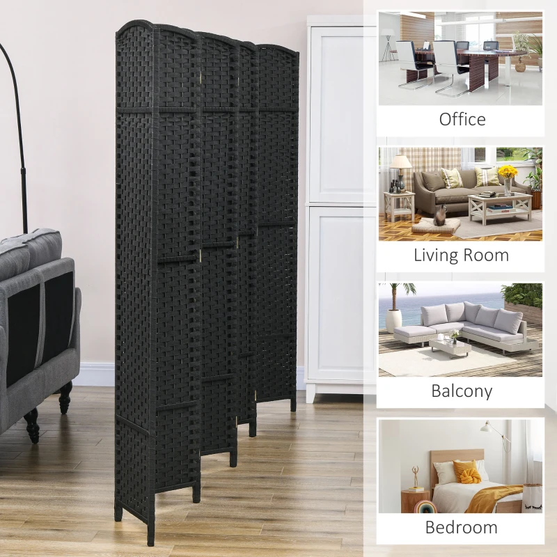 HOMCOM Folding Room Divider Screen 8 Panel 5.6 ' Tall Privacy Screen Freestanding Room Partition for Home Office, Black