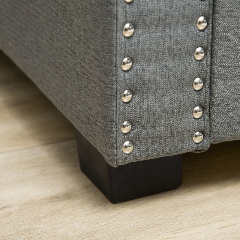 HOMCOM Nailhead Trim Upholstered Flip Top Storage Bench, Fabric Ottoman for Bedroom, or Living room, Light Grey