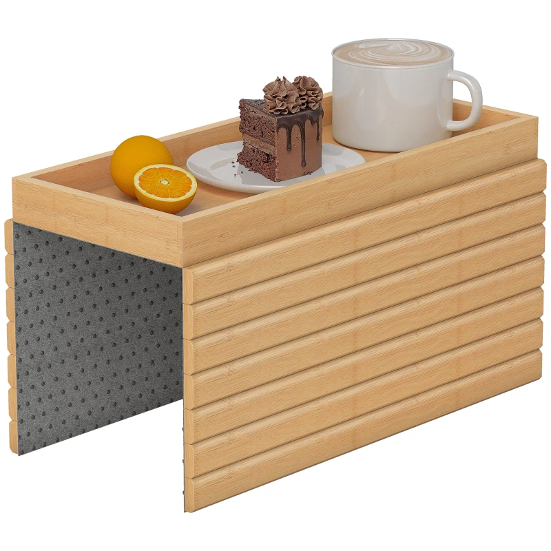 HOMCOM Bamboo Couch Arm Tray, Sofa Armrest Tray with Flexible Roll-up Design and Wide Compartment, Natural