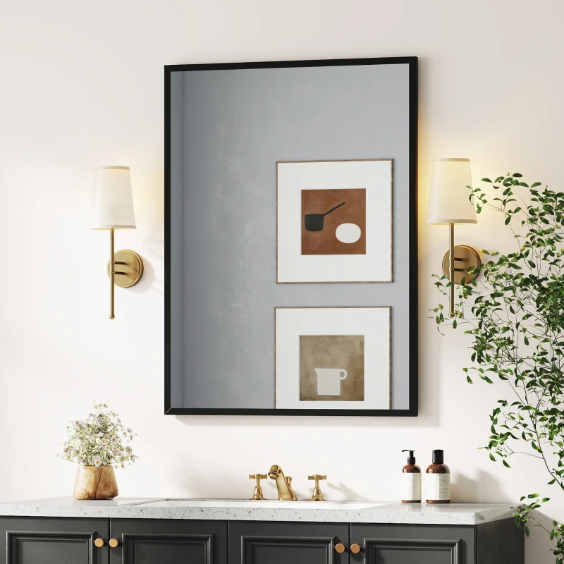 HOMCOM 30" x 40" Bathroom Mirror for Wall, Rectangular Mirror for Living Room, Bedroom, Entryway, Black