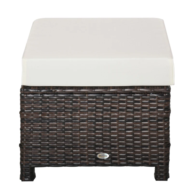 Outsunny 20" Patio Wicker Ottoman, Multipurpose Outdoor PE Rattan Footrest, Additional Seating, Side Table with Soft Cushion, Brown, White