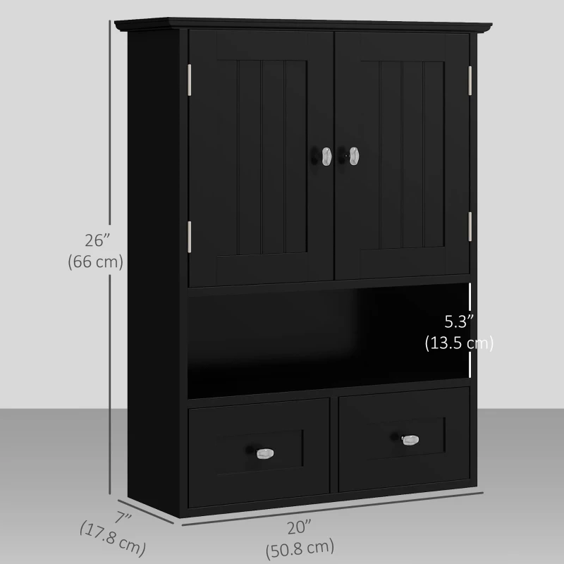 kleankin Medicine Cabinet, Bathroom Wall Cabinet with Shelf and Drawers for Hallway, Living Room, Black