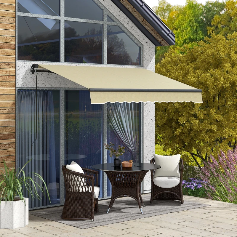 Outsunny 8' x 6.5' Retractable Awning, 280gsm UV Resistant Sunshade Shelter for Deck, Balcony, Yard, Beige