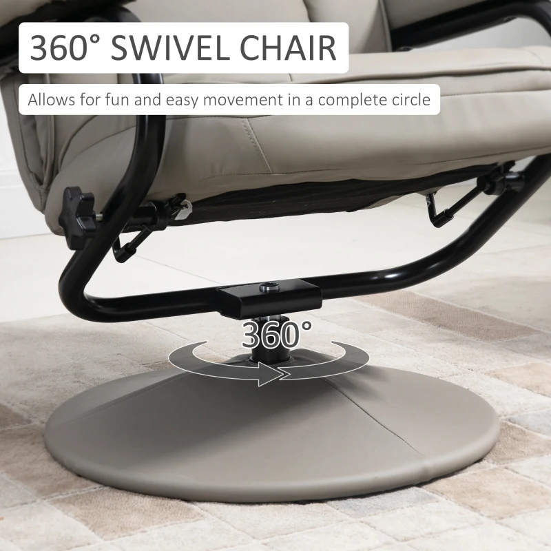 HOMCOM Swivel Recliner, Manual PU Leather Armchair with Ottoman Footrest for Living Room, Office, Bedroom, Grey