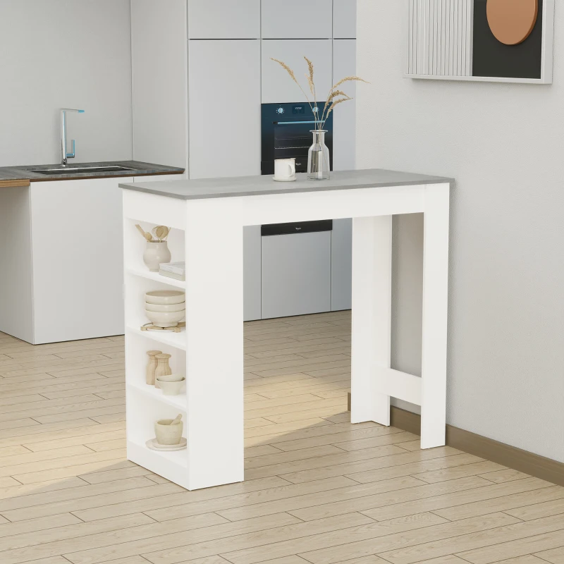 HOMCOM Bar Table, High Top Pub Table with 4 Storage Shelves, Modern Bar Height Table for Home Bar, Kitchen, Grey