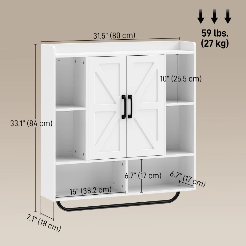 HOMCOM Bathroom Wall Cabinet, Medicine Cabinet Wall Mounted with Open and Hidden Storage Space for Bathroom, White
