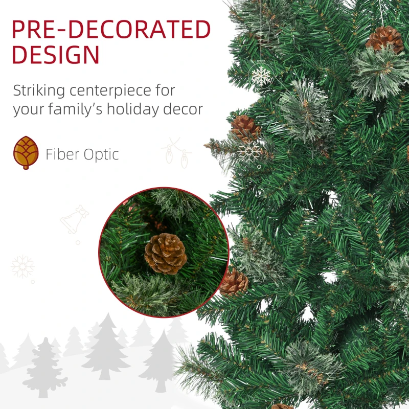HOMCOM 6.5 Foot Pencil Artificial Christmas Tree, Slim Pine Needles Xmas Tree with Realistic Branches, Pine Cones, Metal Base, Green