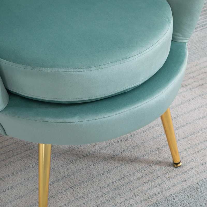 HOMCOM Modern Accent Chair, Velvet-Touch Fabric Leisure Club Chair with Gold Metal Legs for Bedroom, Green
