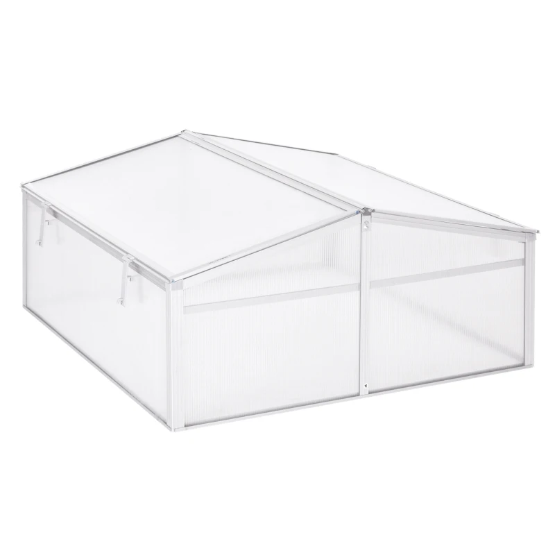 Outsunny Aluminium Cold Frame Greenhouse Garden Portable Raised Planter with Openable Top for Indoor, Outdoor, Flowers, Vegetables, Plants, 39" x 39" x 19"