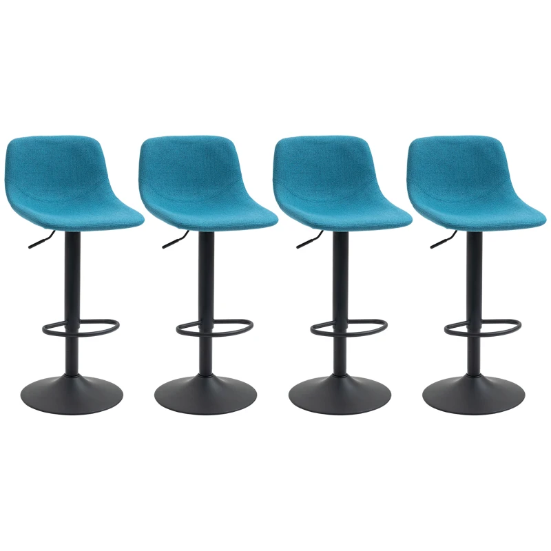 HOMCOM Adjustable Bar Stools, Swivel Bar Height Chairs Barstools Padded with Back for Kitchen, Counter, and Home Bar, Set of 4, Blue