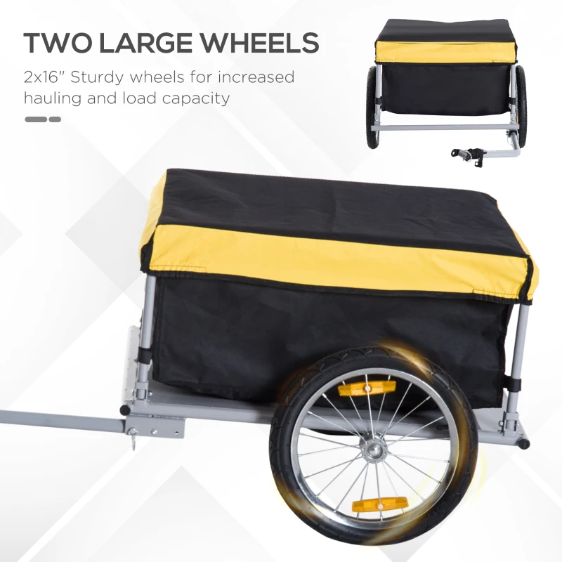 Aosom Bicycle Cargo Trailer, Two-Wheel Bike Luggage Wagon Trailer with Removable Cover, Fits 20" - 26" Bicycle Wheels, Yellow