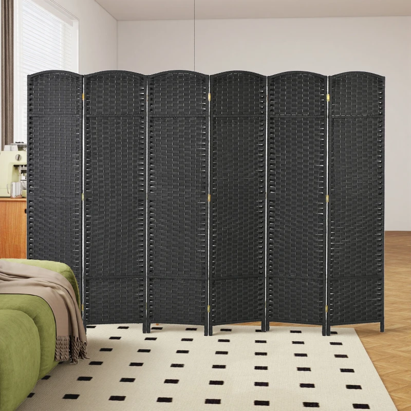 HOMCOM 5.6 Ft Tall Folding Room Divider, 6-panel Portable Privacy Screen, Hand-Woven Partition Wall Divider, Black