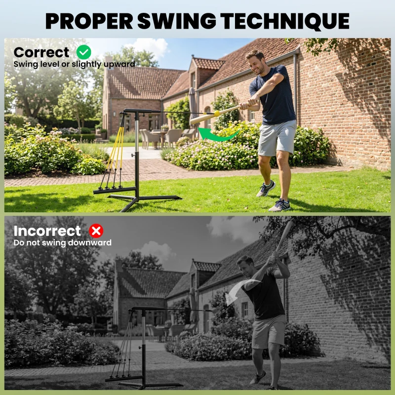 Soozier Baseball Hitting Trainer with 4 Power Bands, 32.7"-43.3" Adjustable Batting Practice Equipment with Stakes, Carry Bag