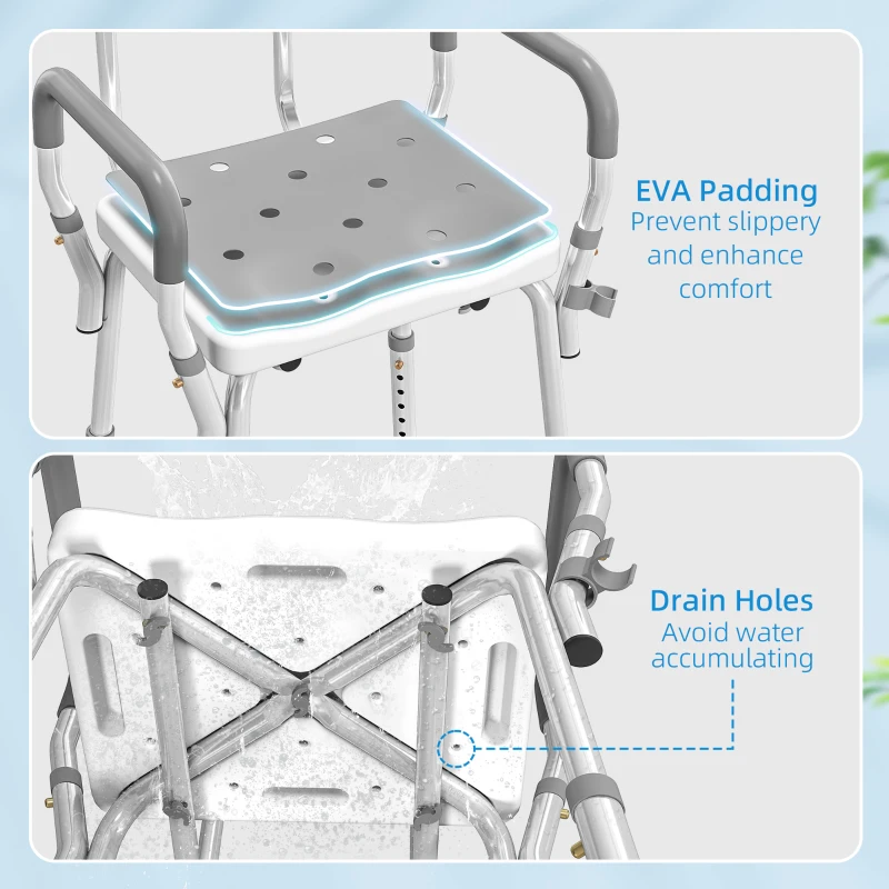 HOMCOM Adjustable Shower Chair with Arms Back and Padded Seat, Light Grey