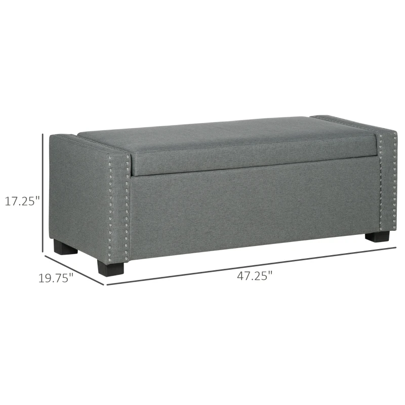 HOMCOM Nailhead Trim Upholstered Flip Top Storage Bench, Fabric Ottoman for Bedroom, or Living room, Light Grey