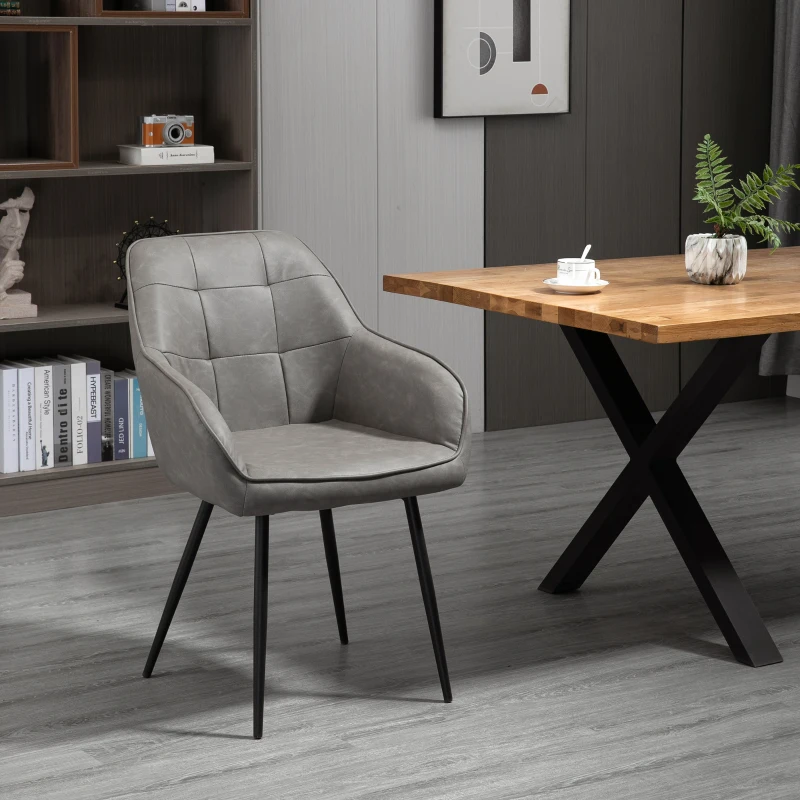 HOMCOM Modern Style Dining Chair Back Accent Chair with PU Leather Upholstery and Metal Legs for Living Room, Light Gray