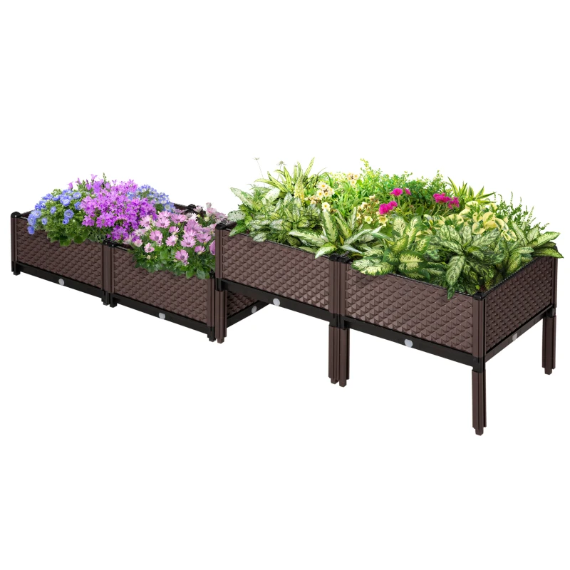 Outsunny Set of 4 Garden Raised Bed Kit, DIY Elevated Planter Box, Flower Vegetables Planting Container with Self-Watering Design and Drainage Holes for Indoor & Outdoor Use