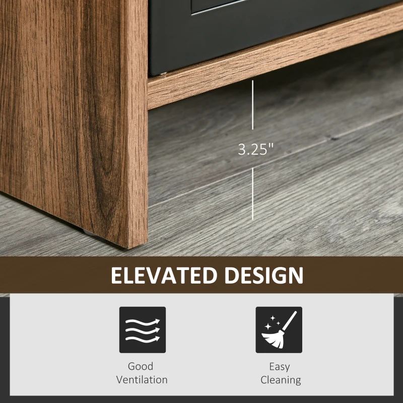 HOMCOM TV Stand Cabinet with Large Tabletop, 2 Locker Style Cupboards, 2 Storage Shelves and Elevated Base for Bedroom, Brown/Grey