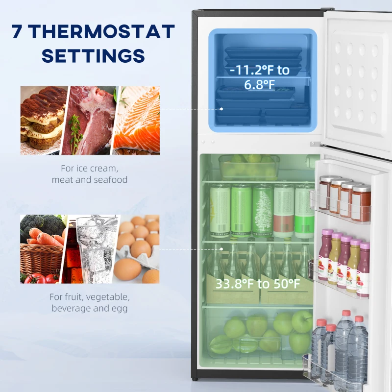 HOMCOM Double Door Mini Fridge with Freezer, 4.6 Cu.Ft Small Refrigerator with Thermostat, Shelves, Reversible Door, Black