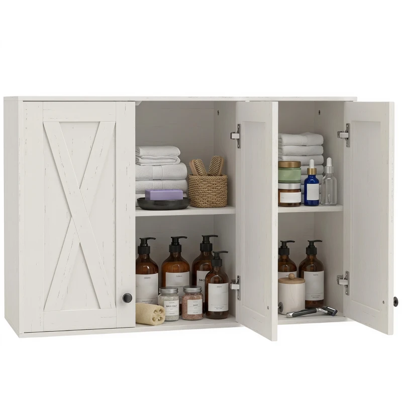 HOMCOM Modern Medicine Cabinet Wall Mounted, Bathroom Wall Cabinet with 3 Doors and Adjustable Shelves, White