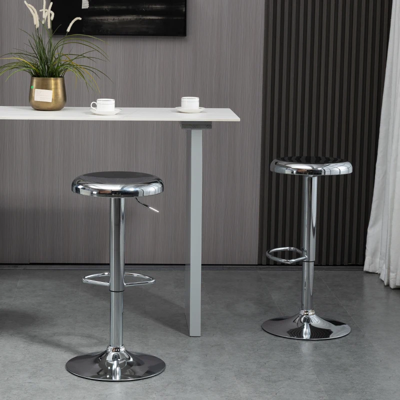 HOMCOM Set of 2 Adjustable Barstools with Footrest, Silver
