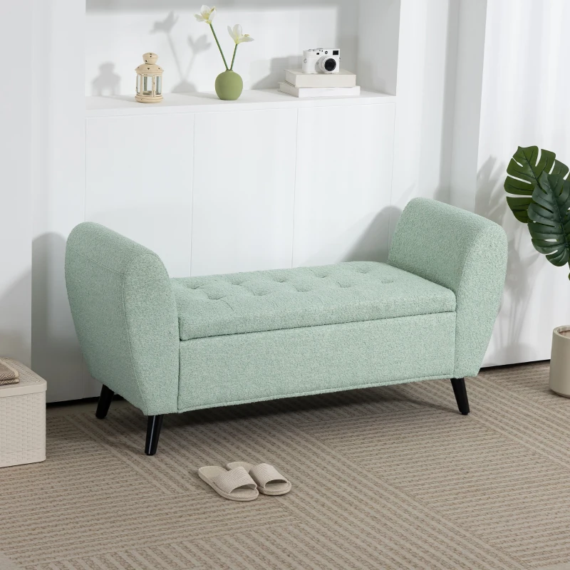 HOMCOM Upholstered Storage Bench with Arms, Modern Ottoman Bench for Bedroom, Entryway, and Living Room, Green