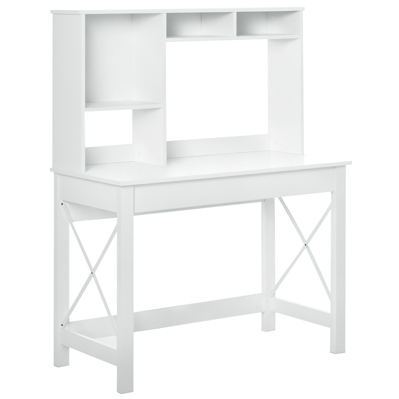 HOMCOM Computer Desk with Hutch, Home Office Table with Storage Shelves and Open Compartments for Writing, Work, White