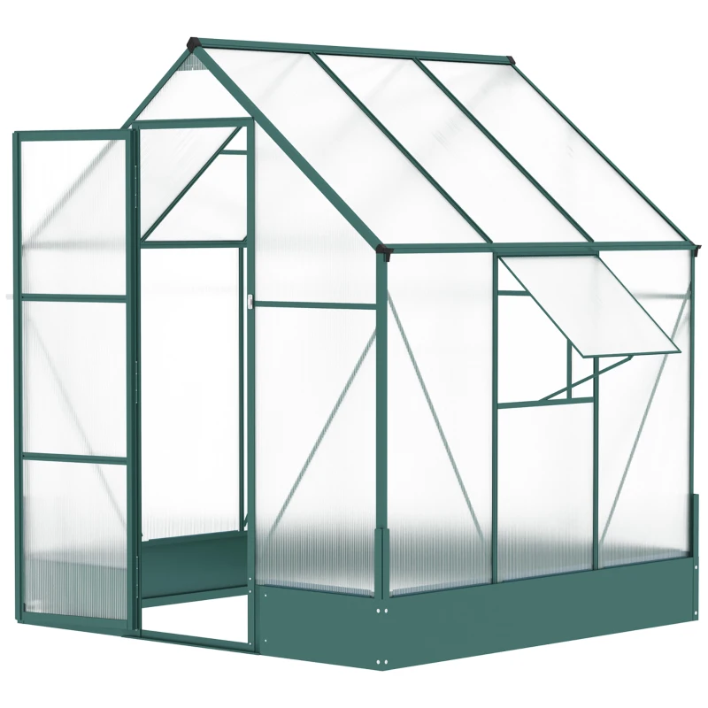Outsunny 6' x 6' x 7' Walk-in Plant Polycarbonate Greenhouse with Temperature Controlled Window Hobby Greenhouse for Backyard/Outdoor