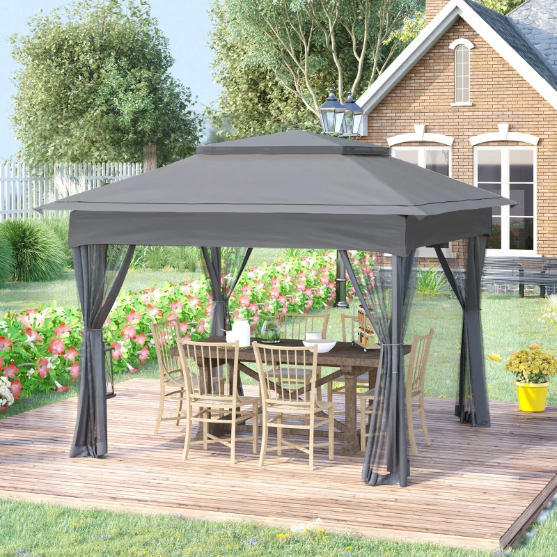 Outsunny 11' x 11' Pop Up Canopy, Outdoor Patio Gazebo Shelter with Removable Zipper Netting, Instant Event Tent w/ 114 Square Feet of Shade and Carry Bag for Backyard, Garden, Gray