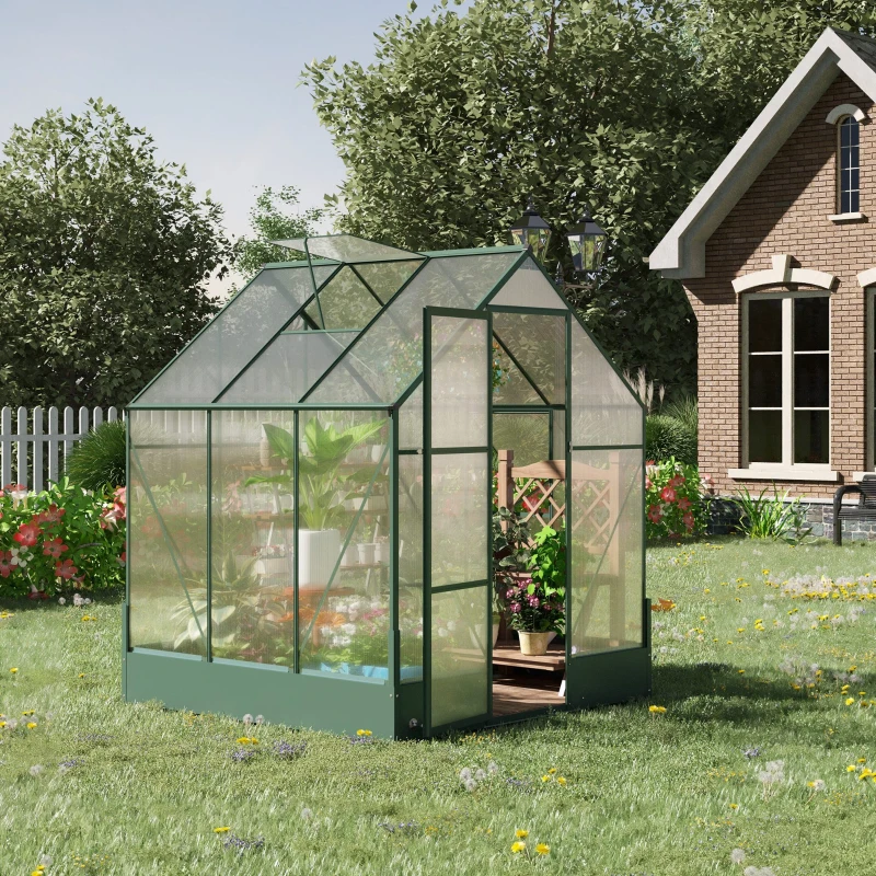 Outsunny 6' x 6' x 7' Walk-in Plant Polycarbonate Greenhouse with Temperature Controlled Window Hobby Greenhouse for Backyard/Outdoor
