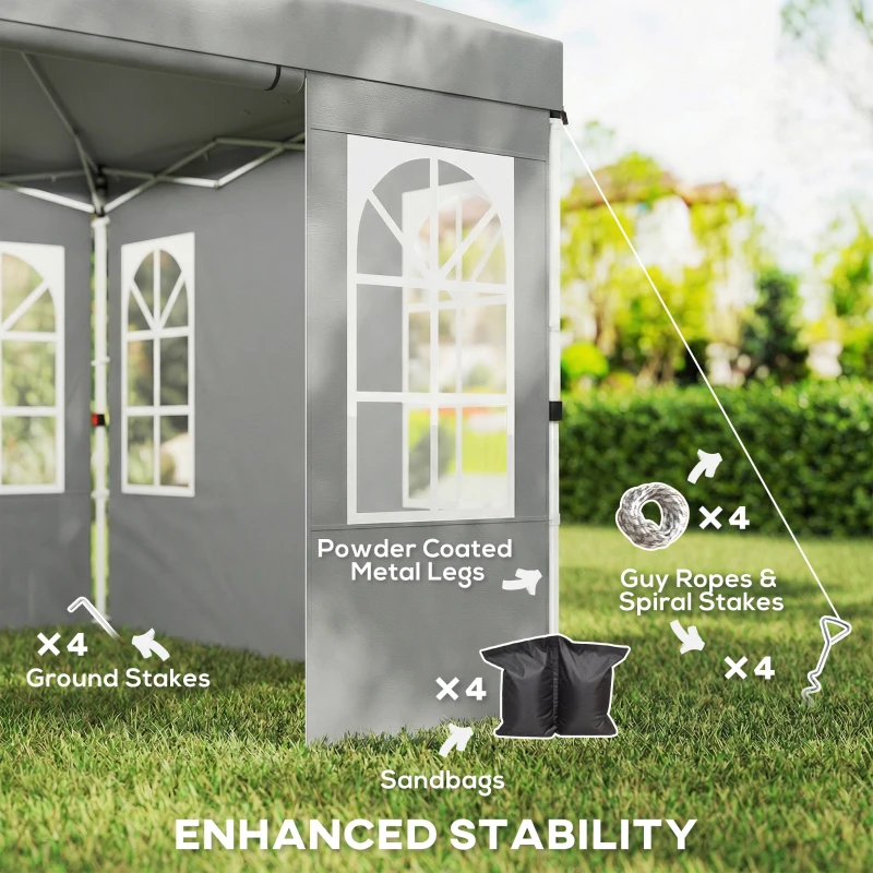 Outsunny 9.6 x 9.6 ft Pop Up Canopy Tent with 4 Sidewalls, UPF 50+ 1-Button Push Easy Setup Outdoor Instant Canopy, Light Grey