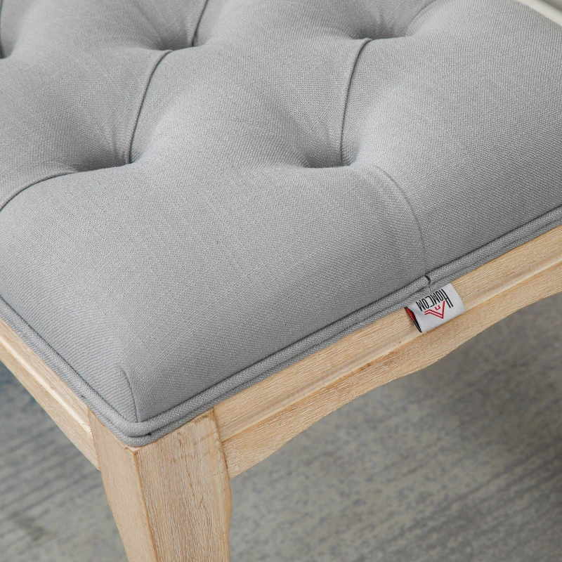 HOMCOM 43" Upholstered Entryway Bench, Linen Fabric Ottoman Stool with Button Tufted Seat, and Rubber Wood Legs for Living Room, Bedroom, or Hallway, Gray