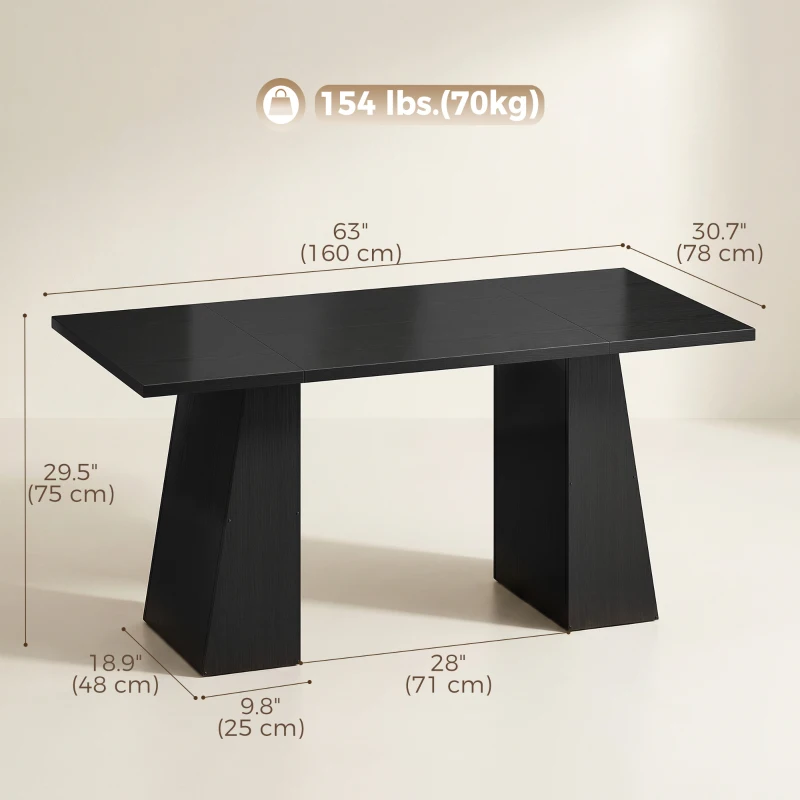 HOMCOM 63 Inch Computer Desk with Trapezoidal Frame Light Black Wood Grain