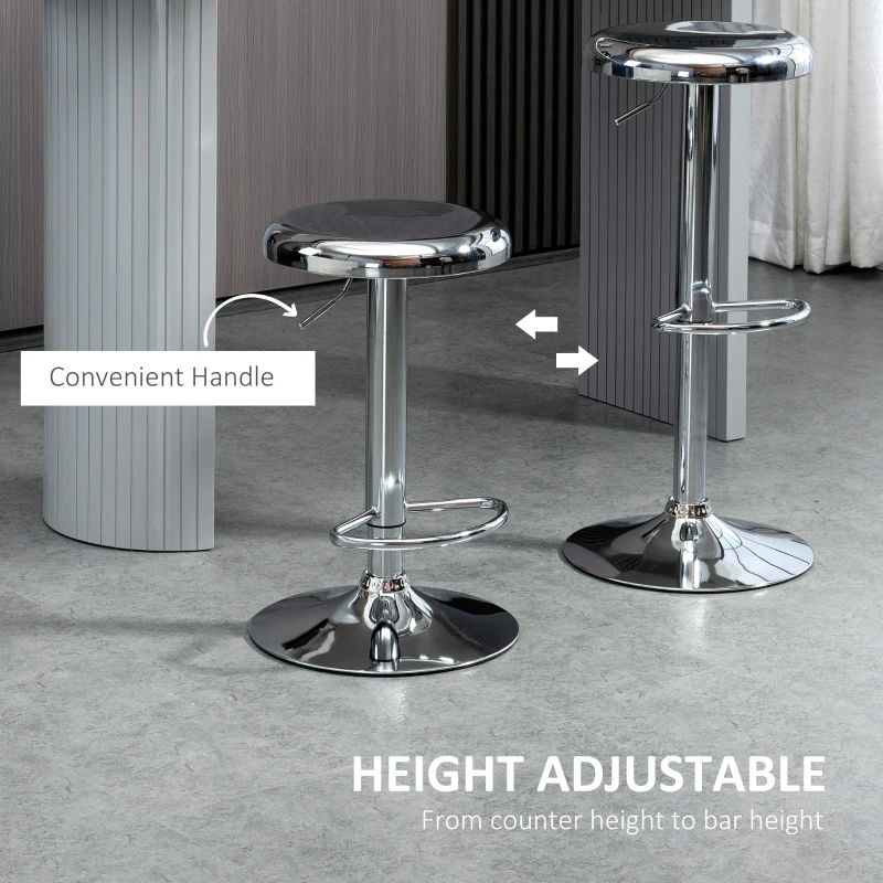 HOMCOM Set of 2 Adjustable Barstools with Footrest, Silver
